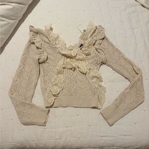 Zara Cream Lace V-Neck Sweater